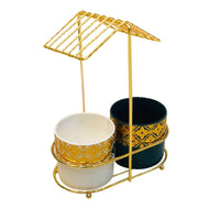 Ceramic Cutlery Holder with Golden Metal Stand