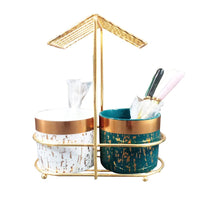 Ceramic Cutlery Holder with Golden Metal Stand