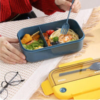 2 Compartment Lunch Box - Convenient Sealed Bento Lunch Box with Fork & Spoon