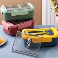 2 Compartment Lunch Box - Convenient Sealed Bento Lunch Box with Fork & Spoon