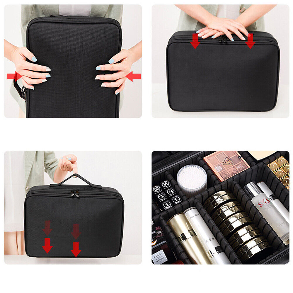 Professional Travel Makeup Bag, Portable Cosmetic Bag With Adjustable Dividers, Makeup Suitcase For Women