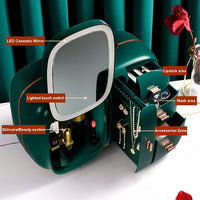 Modern Makeup Organizer Box With Led Mirror, Desktop Cosmetic Storage Box, Cosmetics Storage Display Rack with Drawer, Waterproof Dustproof Makeup Storage Box with Mirror, Makeup Skin Care Box with LED Lighted Mirror for Bathroom Dresser and Vanity