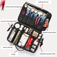 Professional Travel Makeup Bag, Portable Cosmetic Bag With Adjustable Dividers, Makeup Suitcase For Women