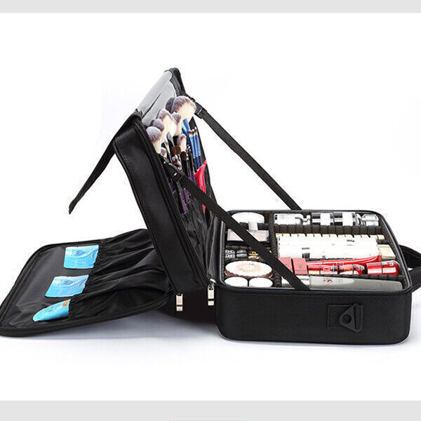 Professional Travel Makeup Bag, Portable Cosmetic Bag With Adjustable Dividers, Makeup Suitcase For Women