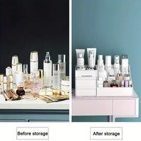 Dresser Table Makeup Box, Desktop Cosmetic Storage Box With Drawer, Makeup Sundries Storage Organizer, Cabinet Sorting Box, Jewelry Nail Polish Makeup Drawer Container, Multifunctional Divisions Desk Organizer, Drawer Head Ornament Sorting Make Up Box