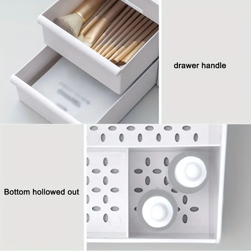 Dresser Table Makeup Box, Desktop Cosmetic Storage Box With Drawer, Makeup Sundries Storage Organizer, Cabinet Sorting Box, Jewelry Nail Polish Makeup Drawer Container, Multifunctional Divisions Desk Organizer, Drawer Head Ornament Sorting Make Up Box