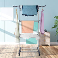 3 Layer Foldable Wing Drying Rack, Double Pole Movable Clothes Rack, Floor Mobile Folding Clothes Rack, Simple Home Cloth Drying Holder, Telescopic Household Laundry Rack, Stacked Wing Drying Rack