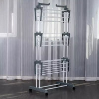 3 Layer Foldable Wing Drying Rack, Double Pole Movable Clothes Rack, Floor Mobile Folding Clothes Rack, Simple Home Cloth Drying Holder, Telescopic Household Laundry Rack, Stacked Wing Drying Rack