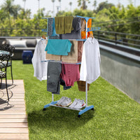3 Layer Foldable Wing Drying Rack, Double Pole Movable Clothes Rack, Floor Mobile Folding Clothes Rack, Simple Home Cloth Drying Holder, Telescopic Household Laundry Rack, Stacked Wing Drying Rack