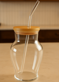 Blossom Glass Cup with Glass Straw and Lid