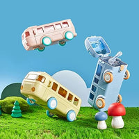 School Van Water Bottle, Summer Cute Bus Water Bottle with Strap, Toy Car Water Bottles for School Outdoor Travel, Leakproof Bus Shape Kids Small Car Straw Kettle, Portable Water Bottle for Kids, 500ml Kids Water Bottles with Straw and Shoulder Strap