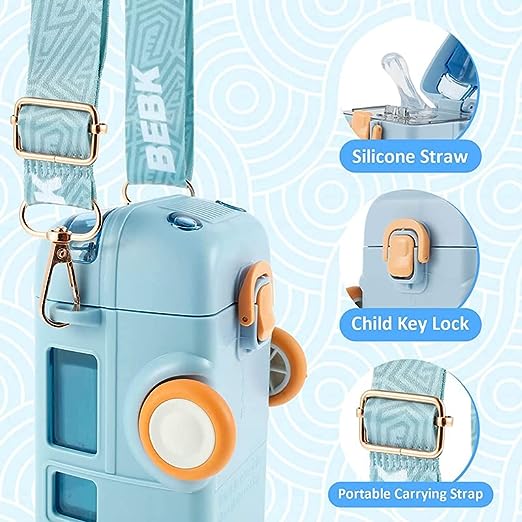 School Van Water Bottle, Summer Cute Bus Water Bottle with Strap, Toy Car Water Bottles for School Outdoor Travel, Leakproof Bus Shape Kids Small Car Straw Kettle, Portable Water Bottle for Kids, 500ml Kids Water Bottles with Straw and Shoulder Strap