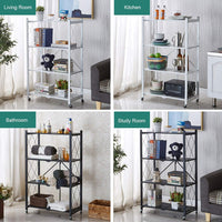 3 Layer Foldable Mobile Wheels Storage Cart, Large Iron Multifunctional Living Room Rack, Multilayer Bookshelf Display Kitchen Storage Rack, Metal Shelving Units Storage Racks with Lockable Wheels, Kitchen Home Space Saving Organizer
