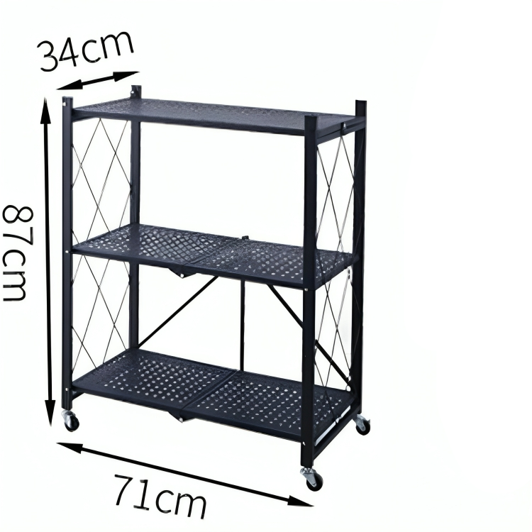 3 Layer Foldable Mobile Wheels Storage Cart, Large Iron Multifunctional Living Room Rack, Multilayer Bookshelf Display Kitchen Storage Rack, Metal Shelving Units Storage Racks with Lockable Wheels, Kitchen Home Space Saving Organizer