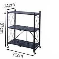 3 Layer Foldable Mobile Wheels Storage Cart, Large Iron Multifunctional Living Room Rack, Multilayer Bookshelf Display Kitchen Storage Rack, Metal Shelving Units Storage Racks with Lockable Wheels, Kitchen Home Space Saving Organizer