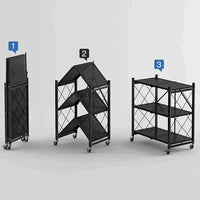 3 Layer Foldable Mobile Wheels Storage Cart, Large Iron Multifunctional Living Room Rack, Multilayer Bookshelf Display Kitchen Storage Rack, Metal Shelving Units Storage Racks with Lockable Wheels, Kitchen Home Space Saving Organizer