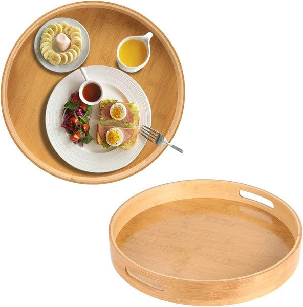 Bamboo Serving Tray with Handles Round -Pack of 3
