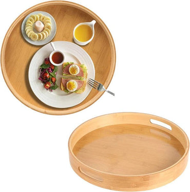 Bamboo Serving Tray with Handles Round -Pack of 3